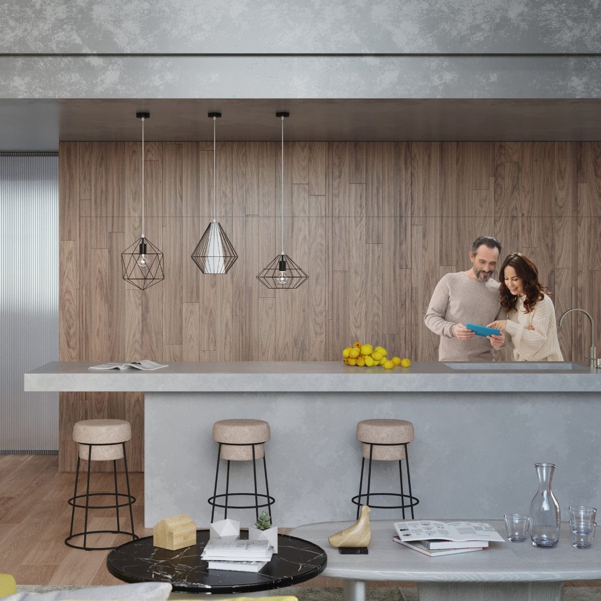 Pendellampa Demi Black - Geometrisk designerpendel - Justerbar höjd - Minimalistisk modern stil - Utbytbart E27-ljuskälla - Funktionell och elegant