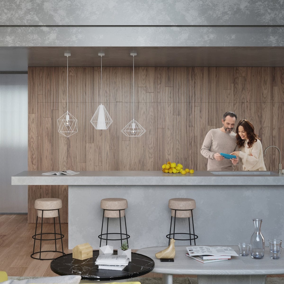 Pendellampa Demi Vit - Modern Designer Hängande Lampa - Justerbar Höjd - Geometrisk Ram Skugga - Utbytbar E27 Glödlampa - Stilig &amp; Mångsidig