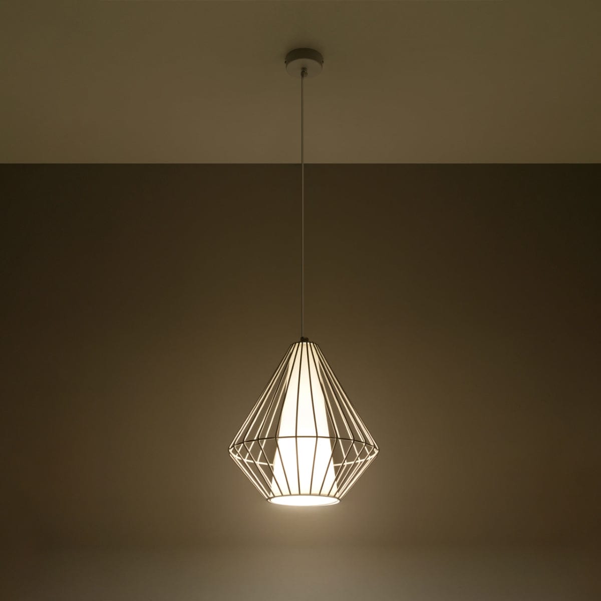 Pendellampa Demi Vit - Modern Designer Hängande Lampa - Justerbar Höjd - Geometrisk Ram Skugga - Utbytbar E27 Glödlampa - Stilig &amp; Mångsidig