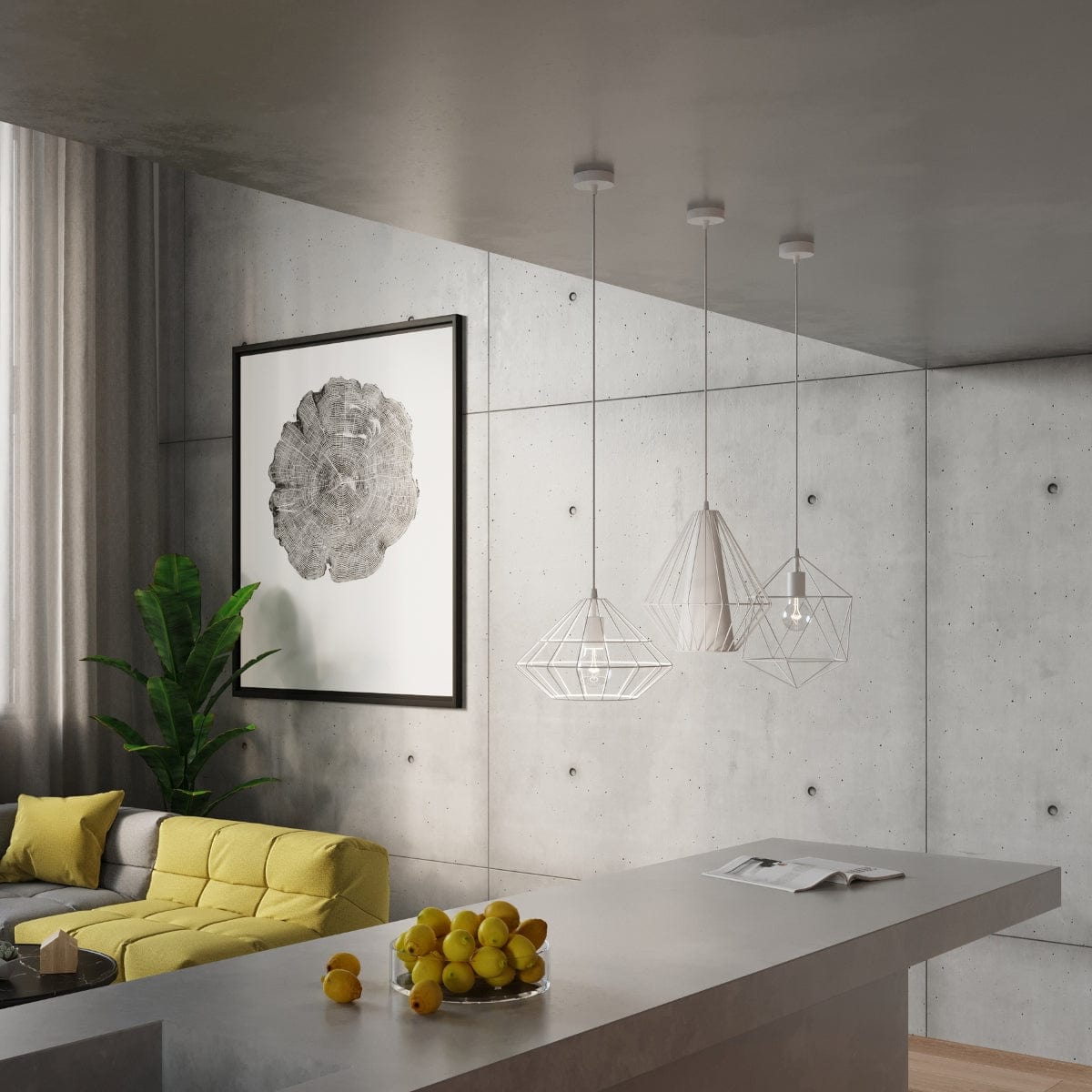 Pendellampa Demi Vit - Modern Designer Hängande Lampa - Justerbar Höjd - Geometrisk Ram Skugga - Utbytbar E27 Glödlampa - Stilig &amp; Mångsidig