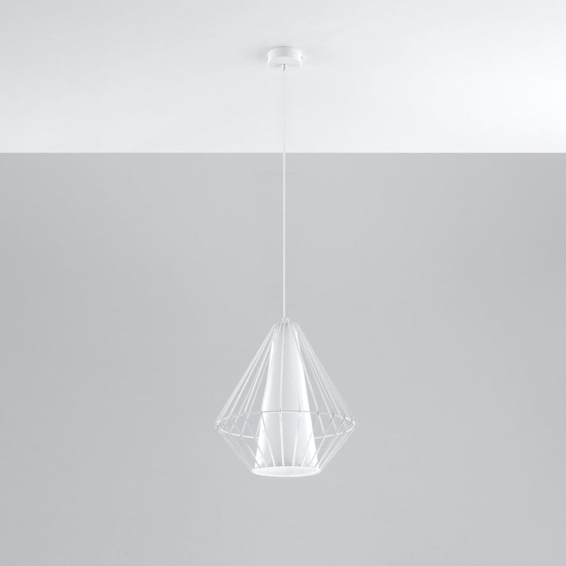 Pendellampa Demi Vit - Modern Designer Hängande Lampa - Justerbar Höjd - Geometrisk Ram Skugga - Utbytbar E27 Glödlampa - Stilig &amp; Mångsidig