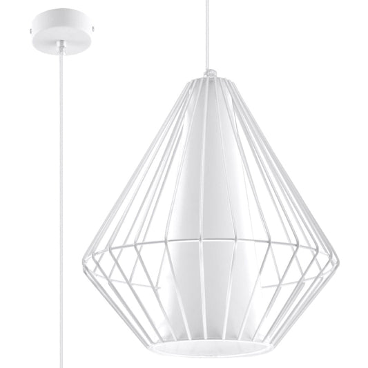 Pendellampa Demi Vit - Modern Designer Hängande Lampa - Justerbar Höjd - Geometrisk Ram Skugga - Utbytbar E27 Glödlampa - Stilig & Mångsidig