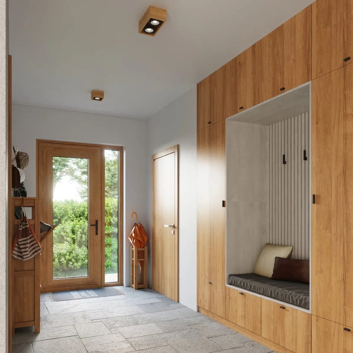 QUATRO 1 Naturlig Trä Taklampa - Minimalistisk Design - Träkonstruktion - Lätt att Rengöra - Utbytbara GU10 Ljuskällor - Lämplig för Olika Interiörer