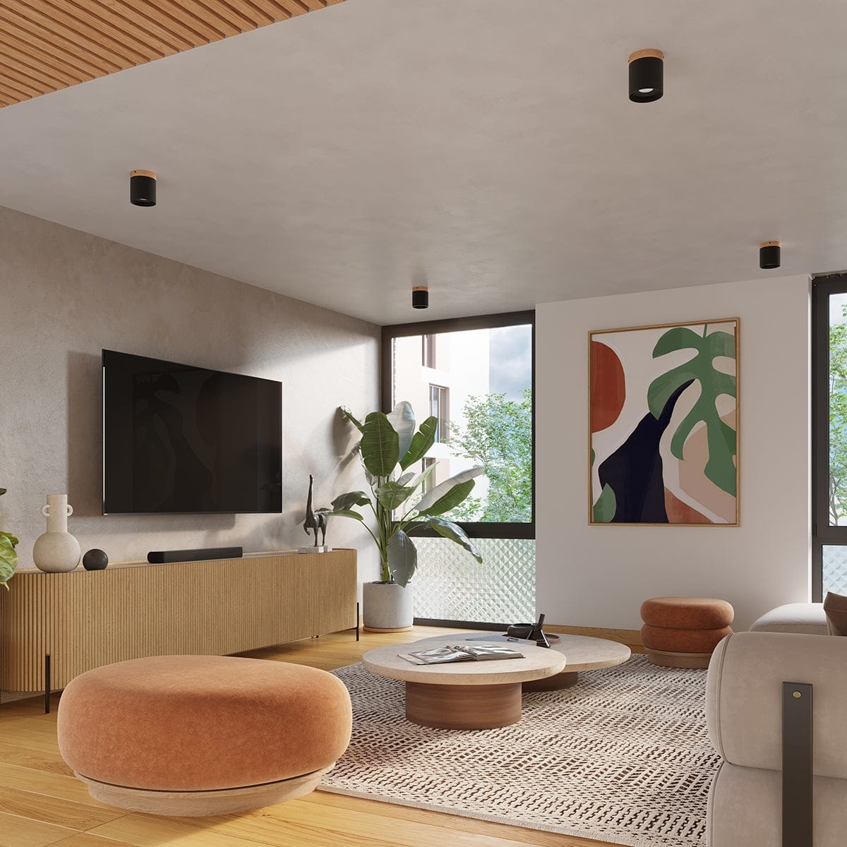 RIF Taklampa Svart - Elegant Design - Naturlig Träfinish - Mjuk LED-Belysning - Energibesparande - Idealisk för Vardagsrum och Kontor