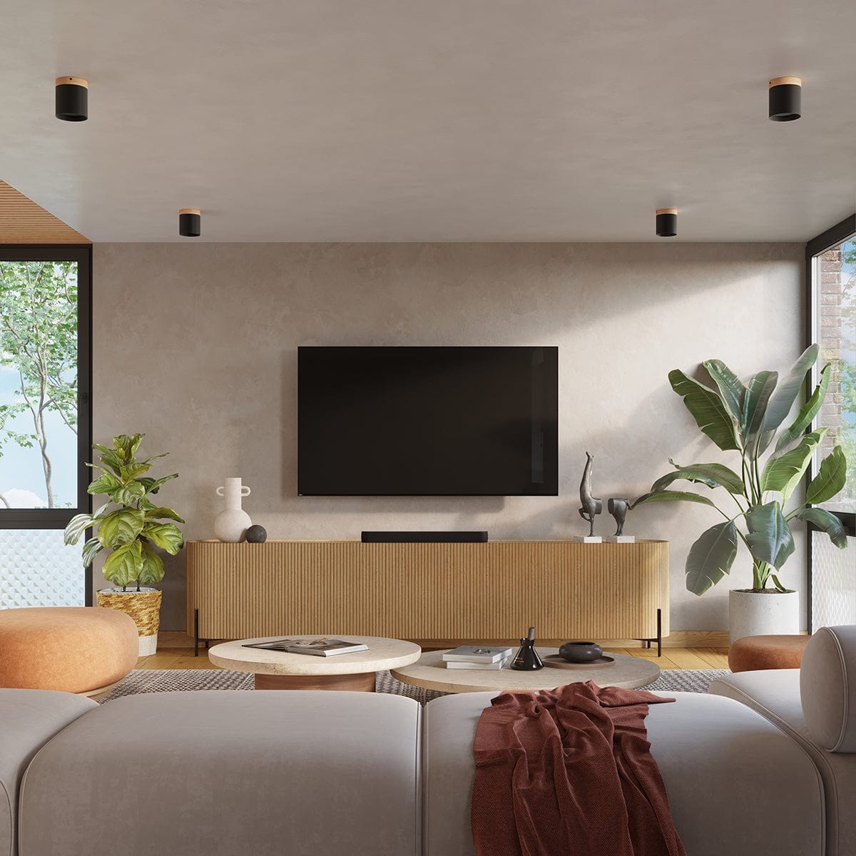 RIF Taklampa Svart - Elegant Design - Naturlig Träfinish - Mjuk LED-Belysning - Energibesparande - Idealisk för Vardagsrum och Kontor