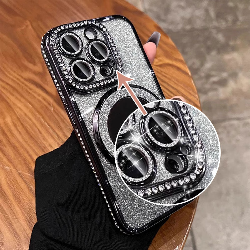 Telefonfodral med spegel magnetisk stativ glitter