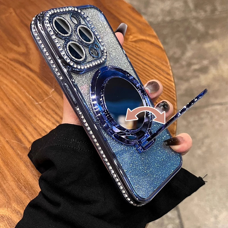Telefonfodral med spegel magnetisk stativ glitter