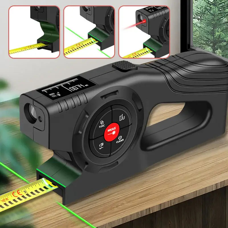 Royallure 3-i-1 Digital Laser Mätare – Måttband, Laser & Krysslinje, Bakgrundsbelyst LCD