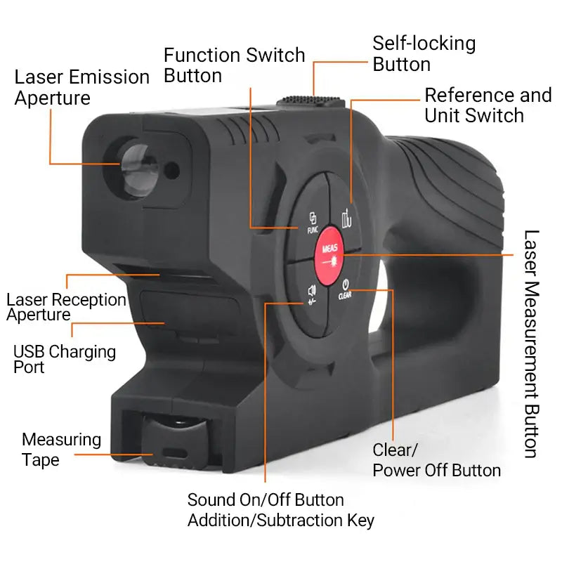 Royallure 3-i-1 Digital Laser Mätare – Måttband, Laser & Krysslinje, Bakgrundsbelyst LCD