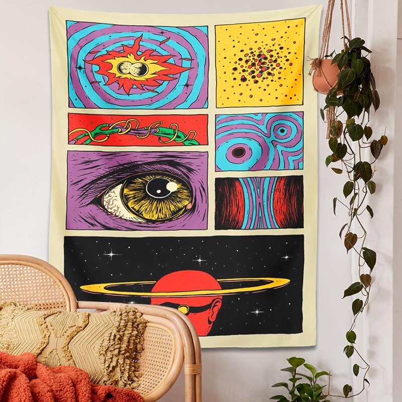 Stjärnig Himmel Psykedelisk Tapestry Vägghängning 100% Polyester