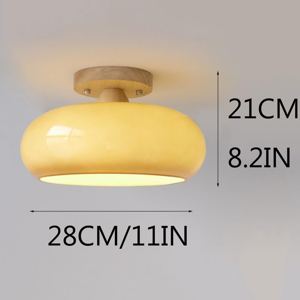 LED Taklampa med trä- och glasnyans