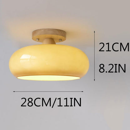 LED Taklampa med trä- och glasnyans