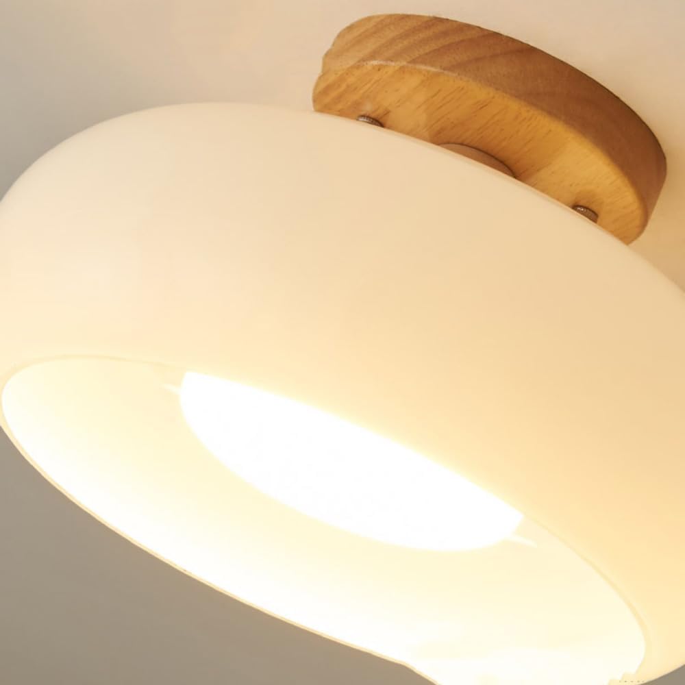 LED Taklampa med trä- och glasnyans