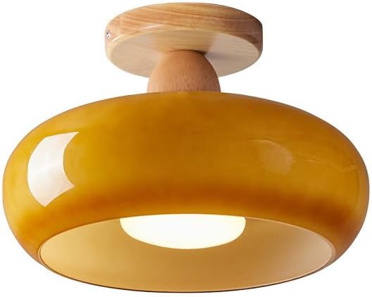 LED Taklampa med trä- och glasnyans