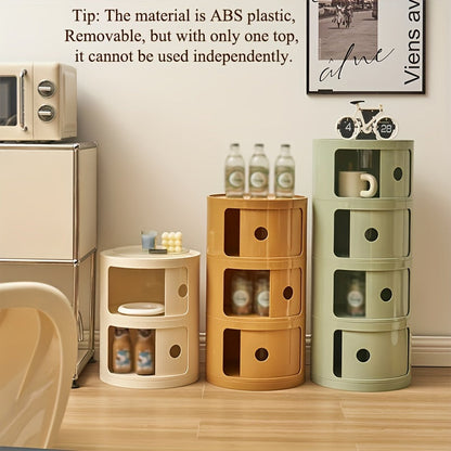 Sängbord med runda plastförvaringslådor