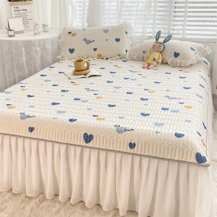 Ice Silk Latex Madrassset - Spetsstil Ice Silk Matta, Sängklädsel, Kjolstil, Halkskydd Fast Madrass Skyddande Täckning