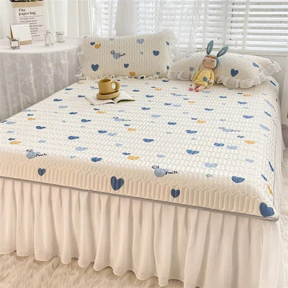 Ice Silk Latex Madrassset - Spetsstil Ice Silk Matta, Sängklädsel, Kjolstil, Halkskydd Fast Madrass Skyddande Täckning