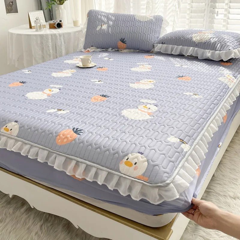 Ice Silk Latex Madrassset - Spetsstil Ice Silk Matta, Sängklädsel, Kjolstil, Halkskydd Fast Madrass Skyddande Täckning