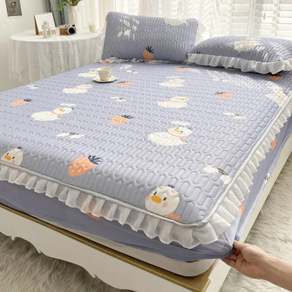 Ice Silk Latex Madrassset - Spetsstil Ice Silk Matta, Sängklädsel, Kjolstil, Halkskydd Fast Madrass Skyddande Täckning