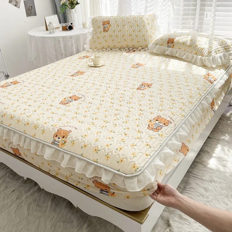 Ice Silk Latex Madrassset - Spetsstil Ice Silk Matta, Sängklädsel, Kjolstil, Halkskydd Fast Madrass Skyddande Täckning