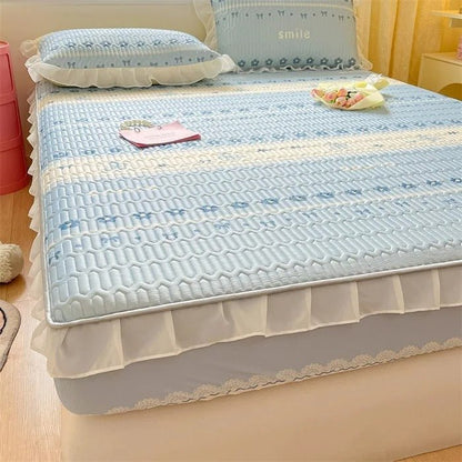 Ice Silk Latex Madrassset - Spetsstil Ice Silk Matta, Sängklädsel, Kjolstil, Halkskydd Fast Madrass Skyddande Täckning