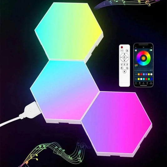 Interaktiva sexkantiga LED-paneler med RGB-färgkontroll och musiksynkronisering