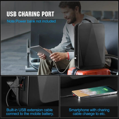 TECHGUARD Anti-tjuv Laptop Ryggsäck - vattentät, USB-anslutning, utbyggbar hardshell med TSA-lås