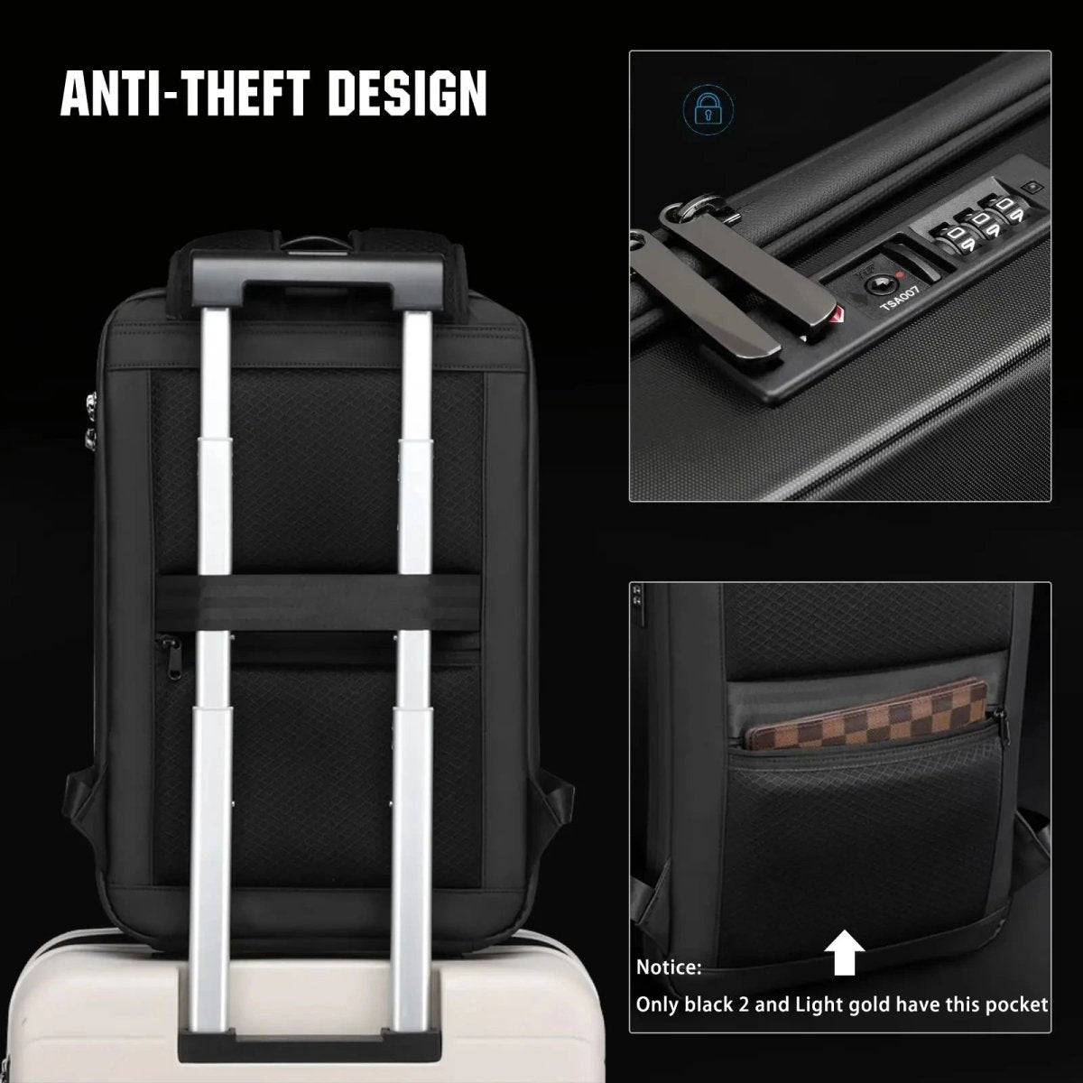 TECHGUARD Anti-tjuv Laptop Ryggsäck - vattentät, USB-anslutning, utbyggbar hardshell med TSA-lås