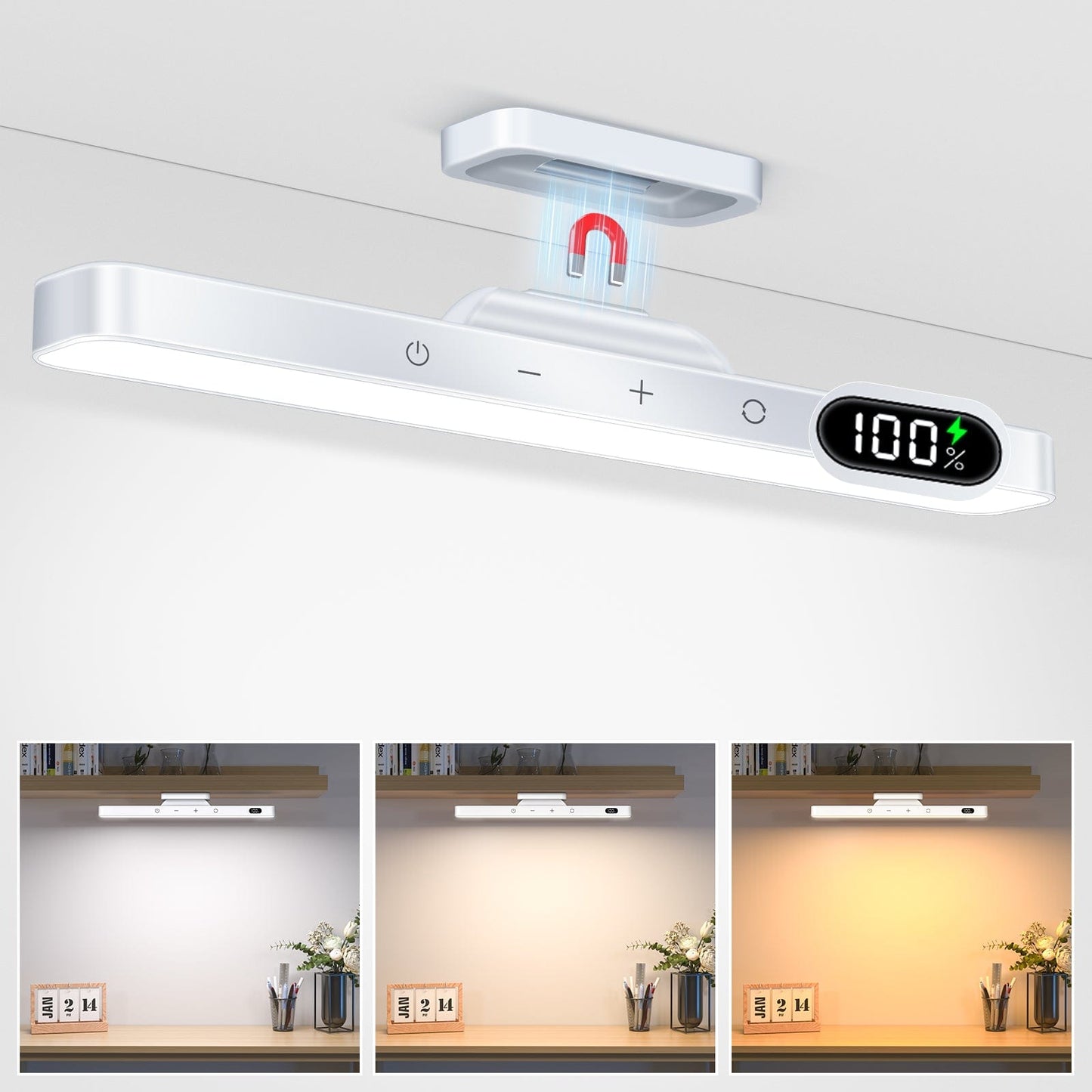 RoyaleGlow Bärbar LED Skrivbordslampa - Magnetisk, Fjärrstyrd Dimbart med 3 Färglägen