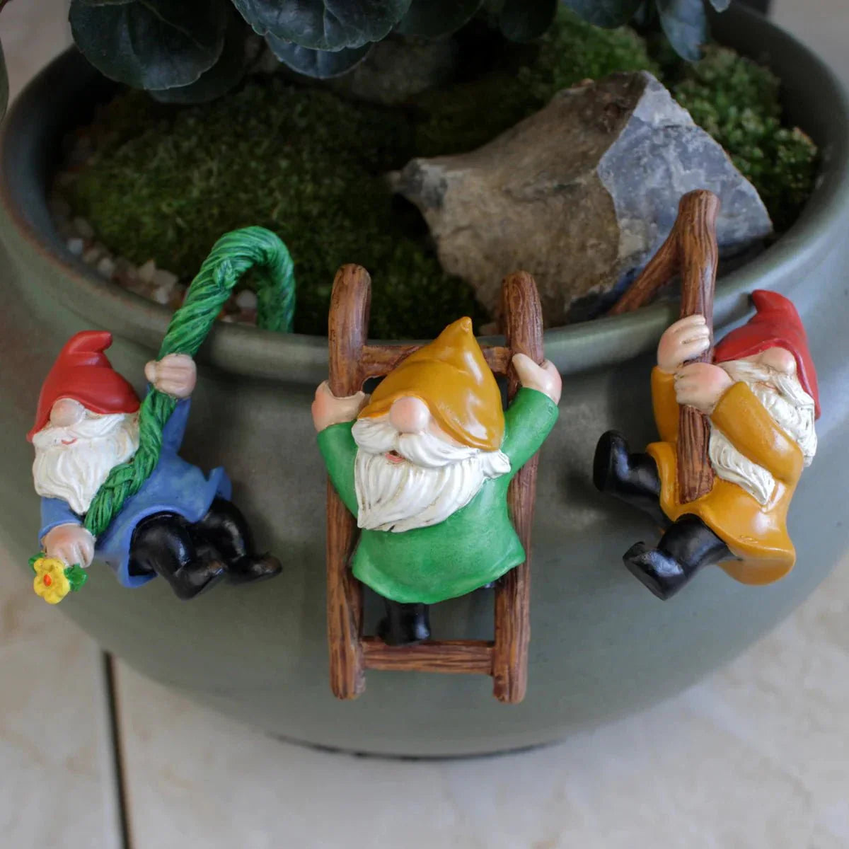 Tre-delad trädgårdsgnome dekorationer växthus utomhusdekor
