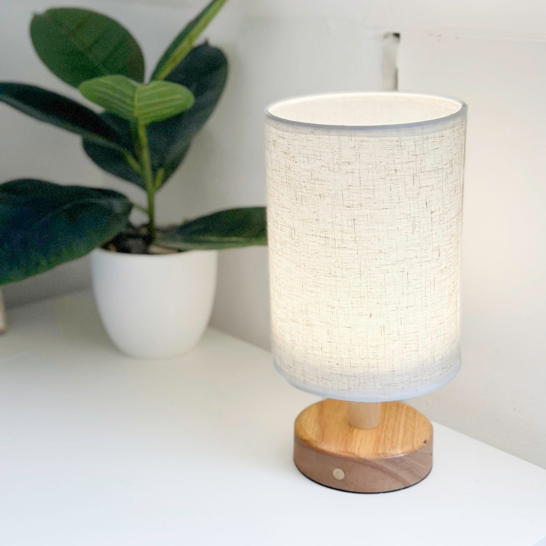 Trådlampa | USB-uppladdningsbar | Linne-skärm med träbas | 10,6&quot; Bärbar miljöbelysning