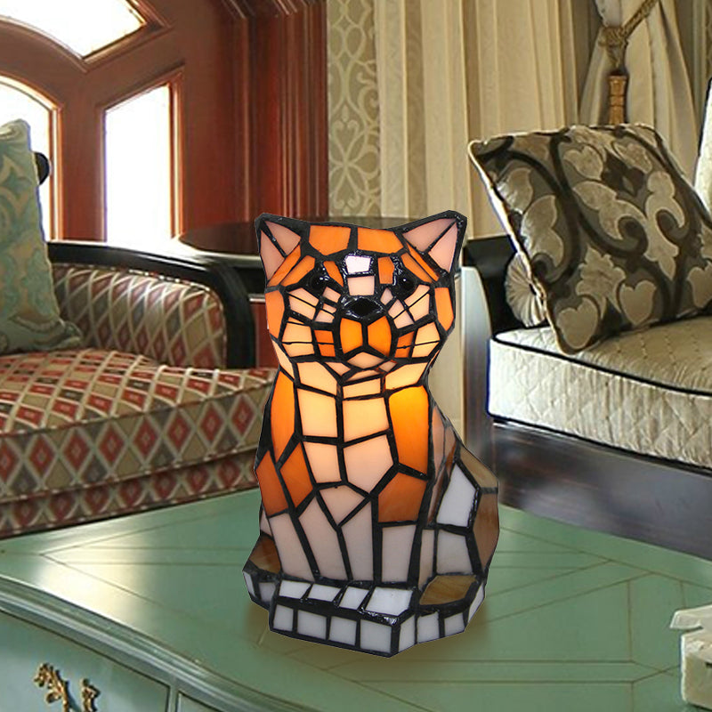 Bordslampa Färgat Glas Katt Accent Ljus