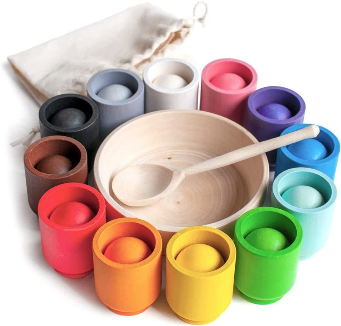 Tinkertots Lab - Montessori Färgsorteringsspel - Lärleksak av trä för finmotorik och kreativt lärande