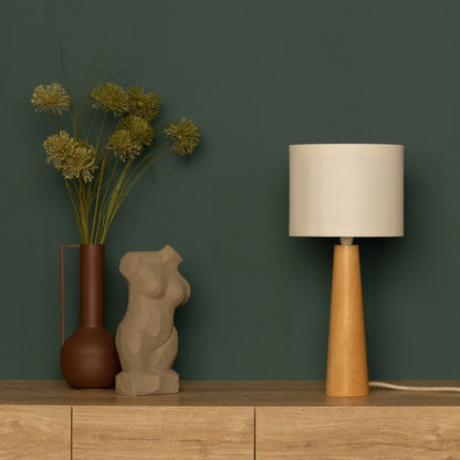 NordicGlow - Minimalistisk Träbordslampa med Tygtopp för Vardagsrum och Sovrum