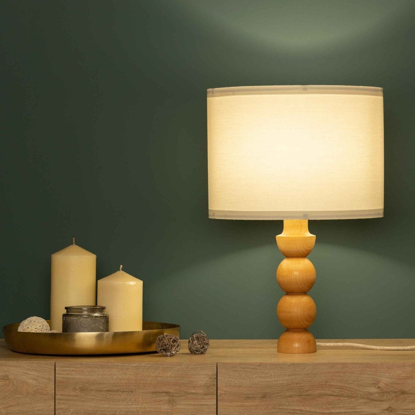 LumiWood – Trä Bordslampa med Tygskärm, Skandinavisk Nattbordslampa