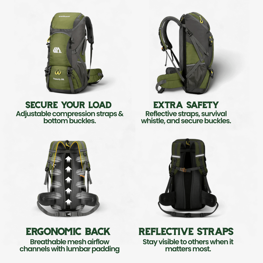TRAILPRO 50L – Vandringsryggsäck med andningsbar rygg &amp; smart förvaring