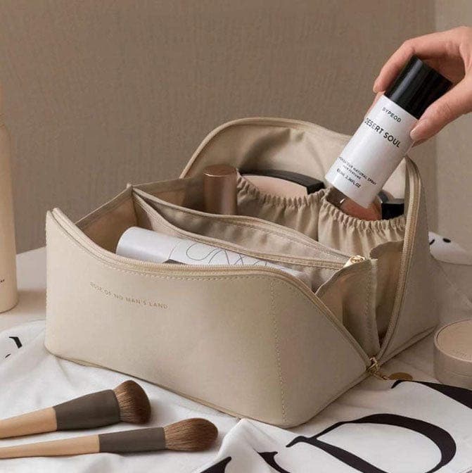 Carvallo Make-up väska med stor öppning | Vattentålig &amp; Justerbara fack | 26x11x15 cm | För resor &amp; vardag