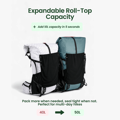 ULTREA 50L – Ultralätt Expandable Adventure Backpack för Vandring &amp; Resa