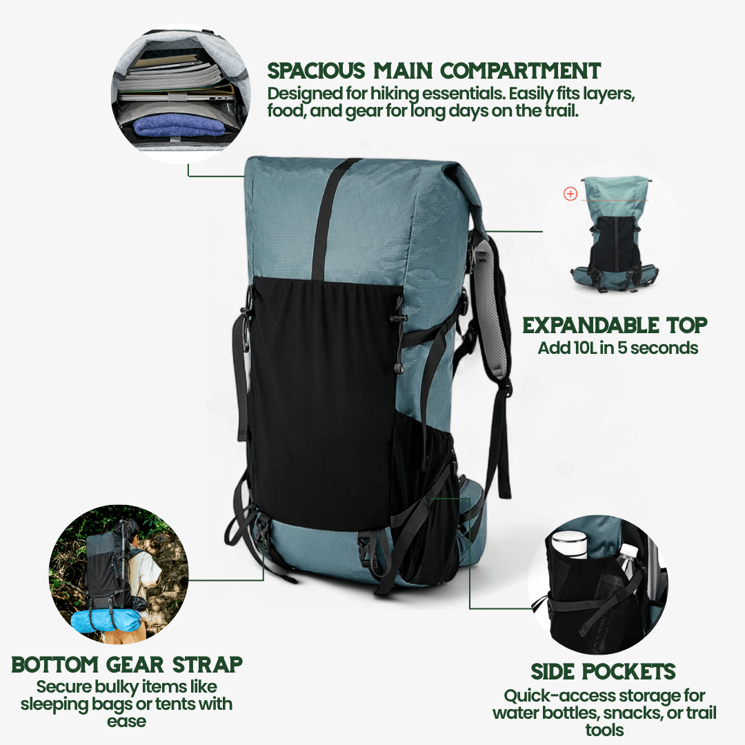ULTREA 50L – Ultralätt Expandable Adventure Backpack för Vandring &amp; Resa