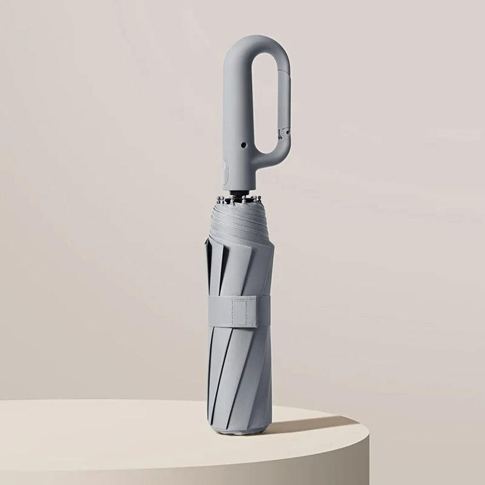 Vindskyddande kompakt reseparaply med ergonomiskt handtag