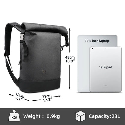 URBANTRAIL Rolltop-ryggsäck - utvidgbar och vattentät rese-ryggsäck med USB-port och laptopfack