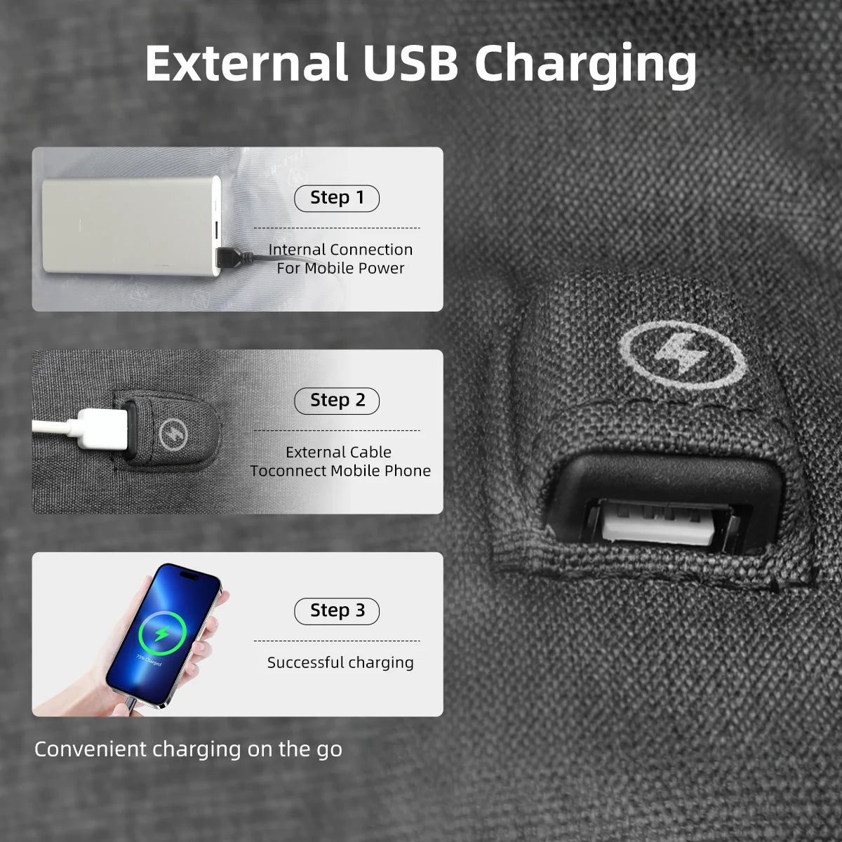 URBANTRAIL Rolltop-ryggsäck - utvidgbar och vattentät rese-ryggsäck med USB-port och laptopfack