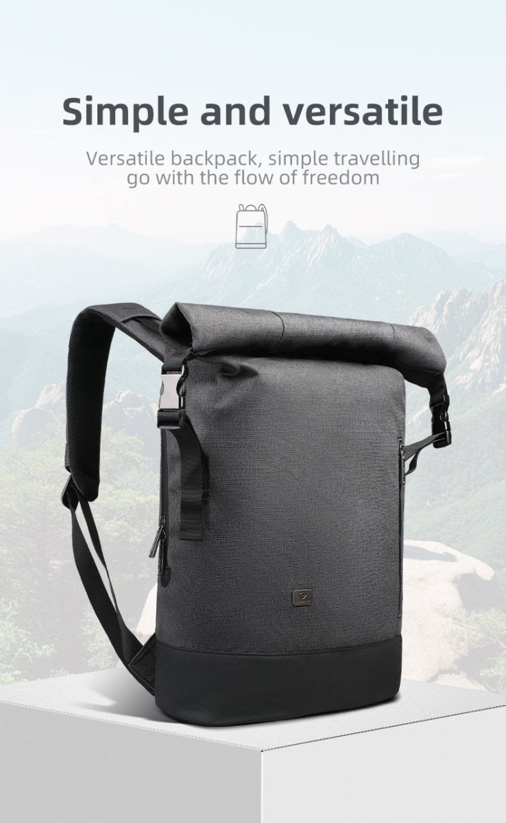 URBANTRAIL Rolltop-ryggsäck - utvidgbar och vattentät rese-ryggsäck med USB-port och laptopfack