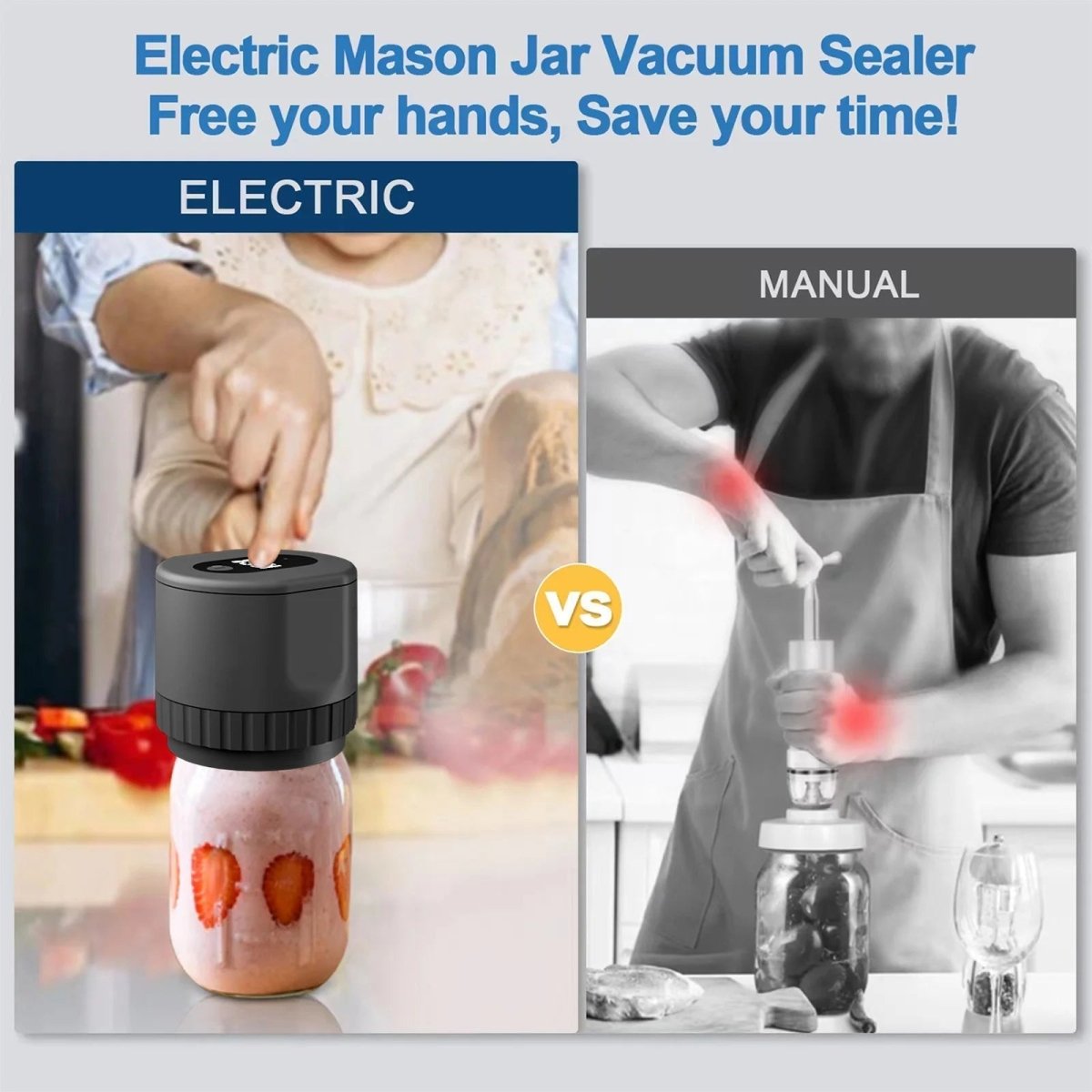 VacuumSeal Vakuummaschine – Tragbarer Lebensmittelerhalter mit USB-aufladbarer Vakuumkraft für Gläser, Flaschen &amp; Behälter