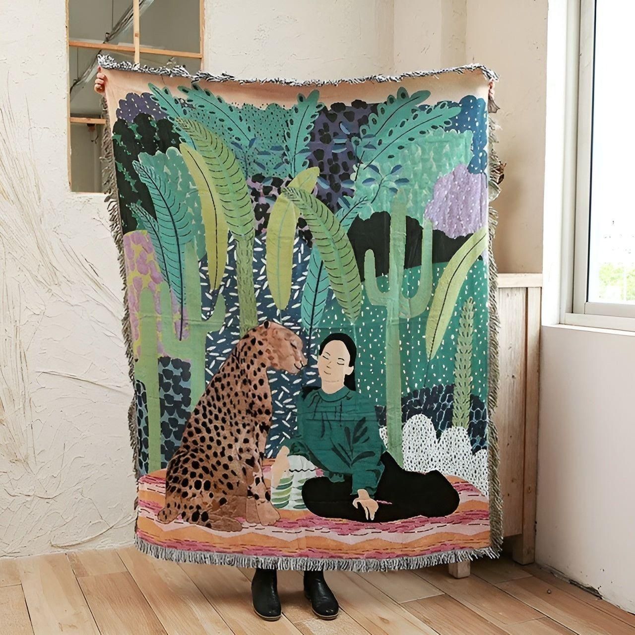 LeopardLuxe Blanket - Multifunktionell Leopard-överdragsteck med Cobertor-puffar