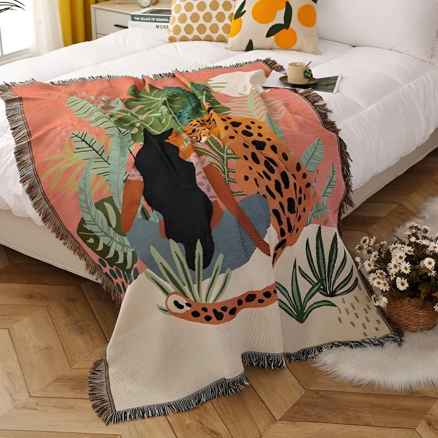 LeopardLuxe Blanket - Multifunktionell Leopard-överdragsteck med Cobertor-puffar