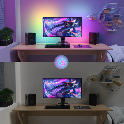 2-i-1 Under Monitor Ljuslist med Fjärrkontroll – RGB LED Skrivbord och Spel Belysning, Uppladdningsbar, Lätt Installation