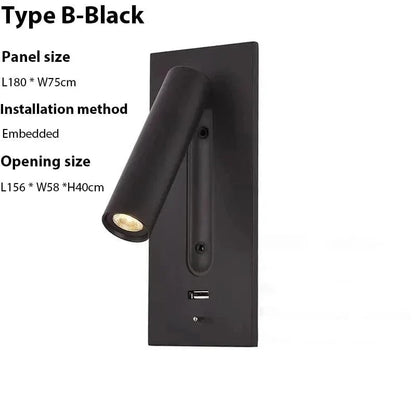 Justerbar USB-laddningsvägglampa med 350° rotation – Modern vägglampa för nattduksbord och hotellanvändning