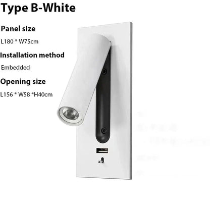Justerbar USB-laddningsvägglampa med 350° rotation – Modern vägglampa för nattduksbord och hotellanvändning