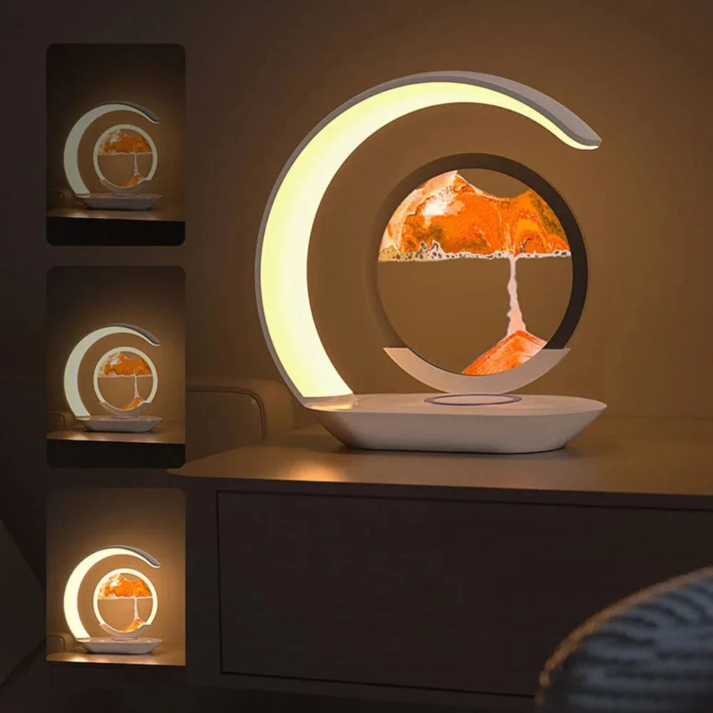 Trådlös LED Bordslampa Med 3D Sandglassdesign – Trådlös Laddning - Justerbar Färg - Modern Stil - Idealisk För Sängbord Eller Skrivbord